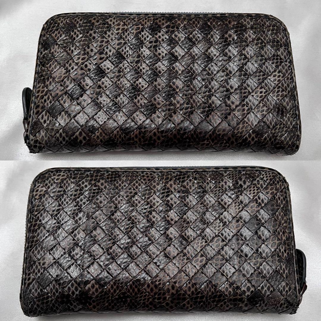 ◇レア極美品◇ボッテガヴェネタ　長財布　オールパイソン　ラウンドジップ　カーキ