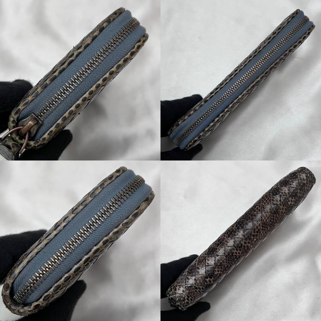 ◇レア極美品◇ボッテガヴェネタ　長財布　オールパイソン　ラウンドジップ　カーキ
