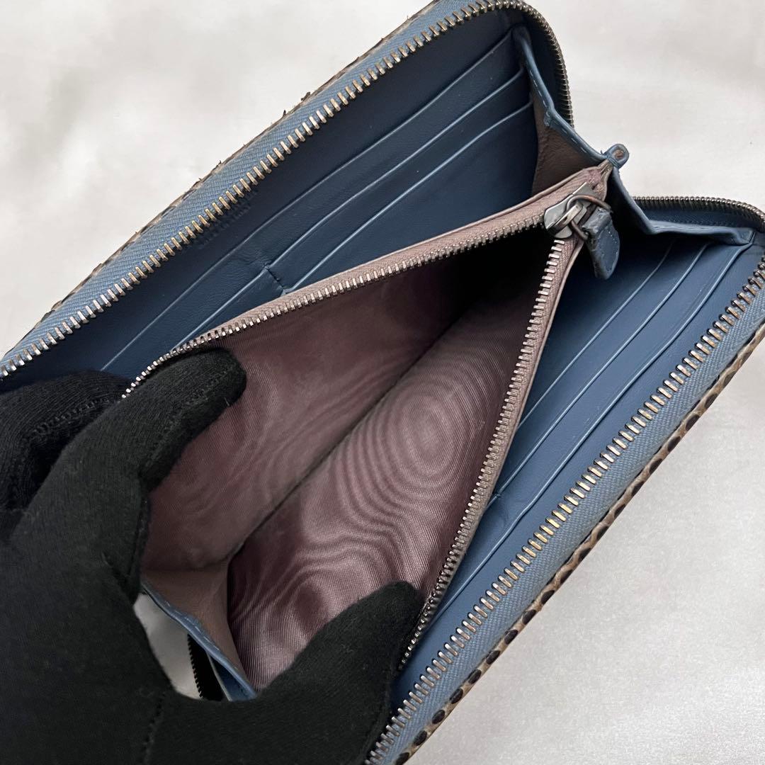 ◇レア極美品◇ボッテガヴェネタ　長財布　オールパイソン　ラウンドジップ　カーキ