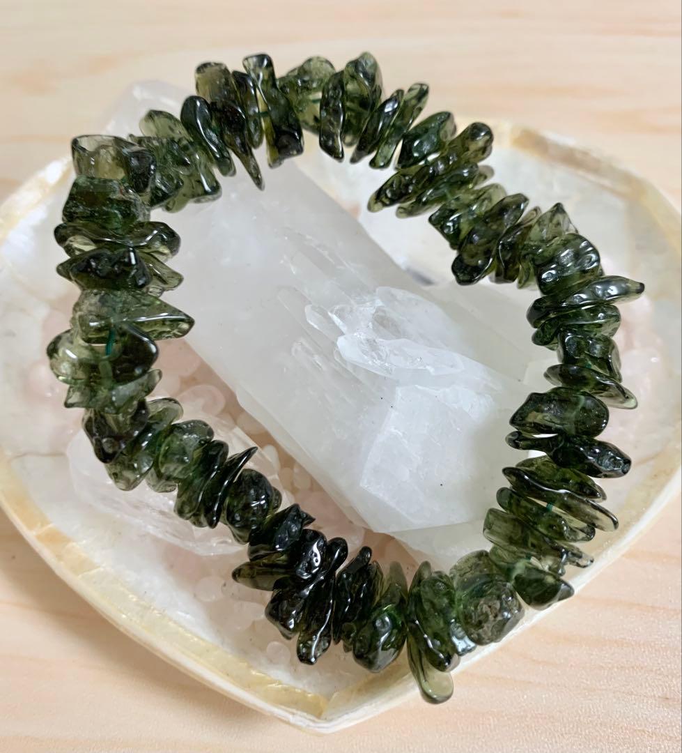 rena※超希少※モルダバイトさざれブレスレット28g