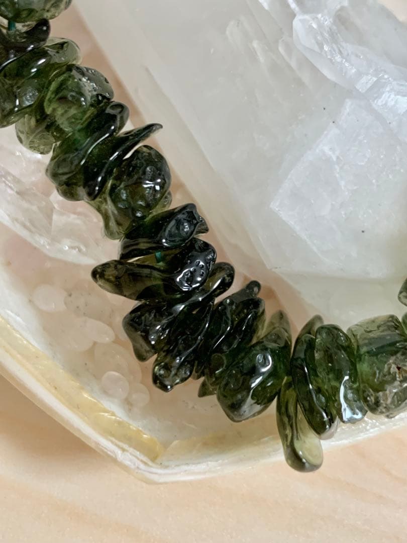 rena※超希少※モルダバイトさざれブレスレット28g