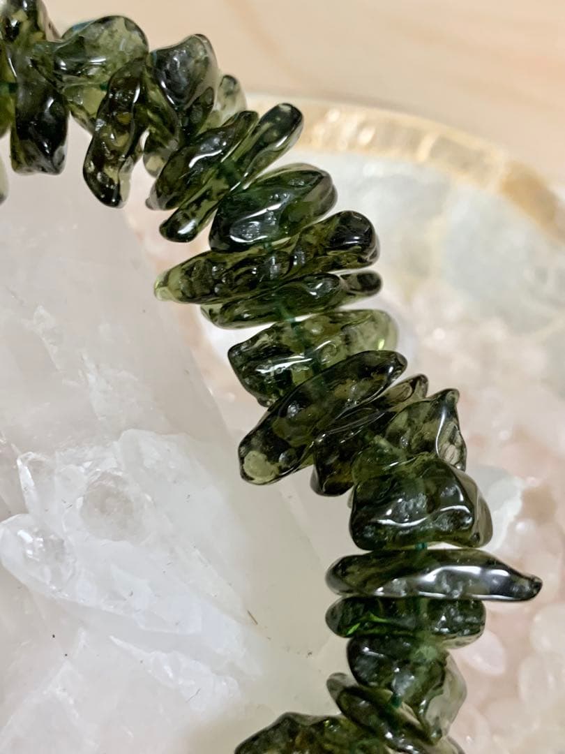 rena※超希少※モルダバイトさざれブレスレット28g