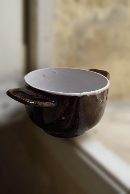 フランス19世紀　大きな耳付きキュノワールの器　西洋民藝