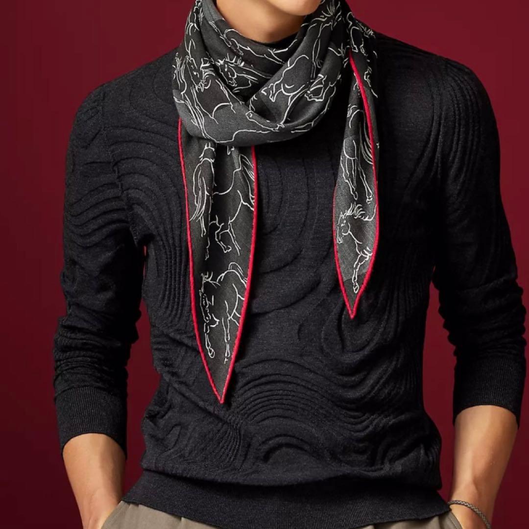 HERMES ロザンジュGM カシミヤ シルク ストール 馬