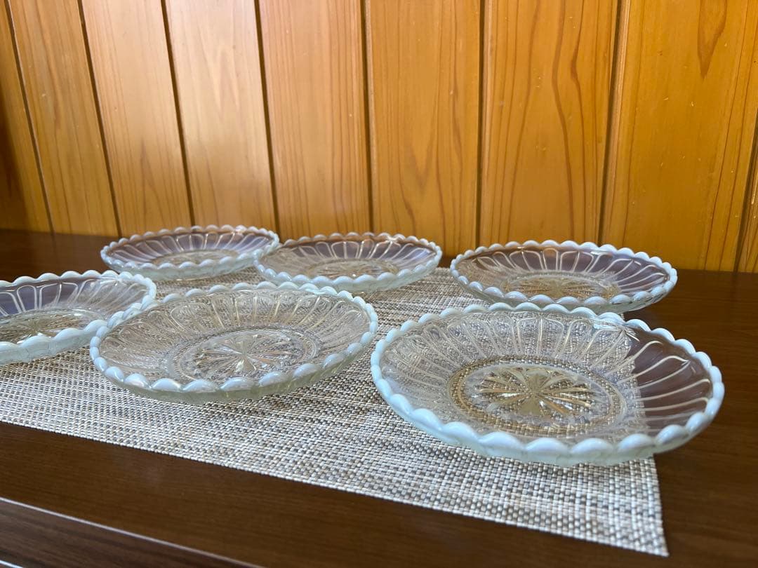 廣田硝子　雪の花　古代色　アンティーク　厚手ガラス食器　レトロセット　美品