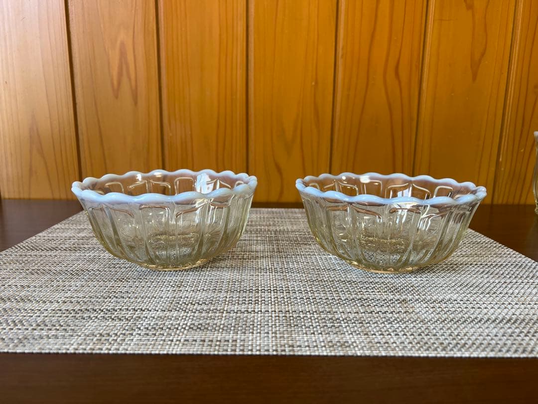 廣田硝子　雪の花　古代色　アンティーク　厚手ガラス食器　レトロセット　美品