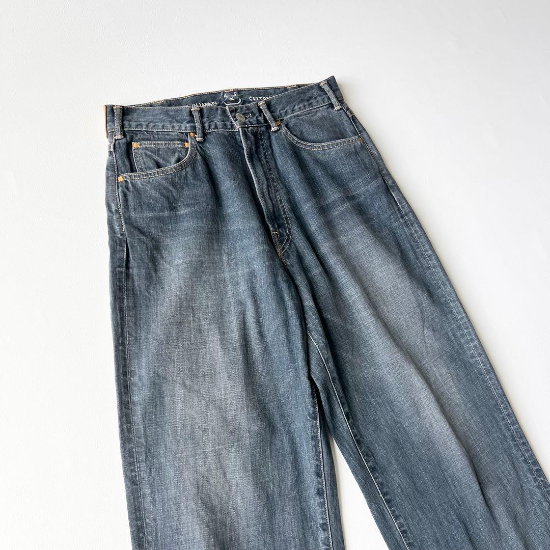 4857【美品】45R ライ麦デニムのシャルロット5 影色納戸　ストレートデニム