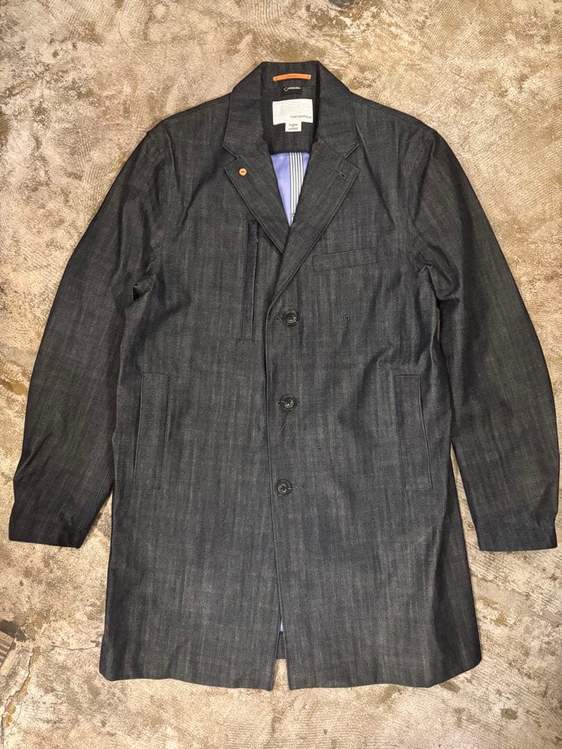 【美品】ナナミカ　ゴアテックスデニム　 ステンカラーコート　インディゴ　L