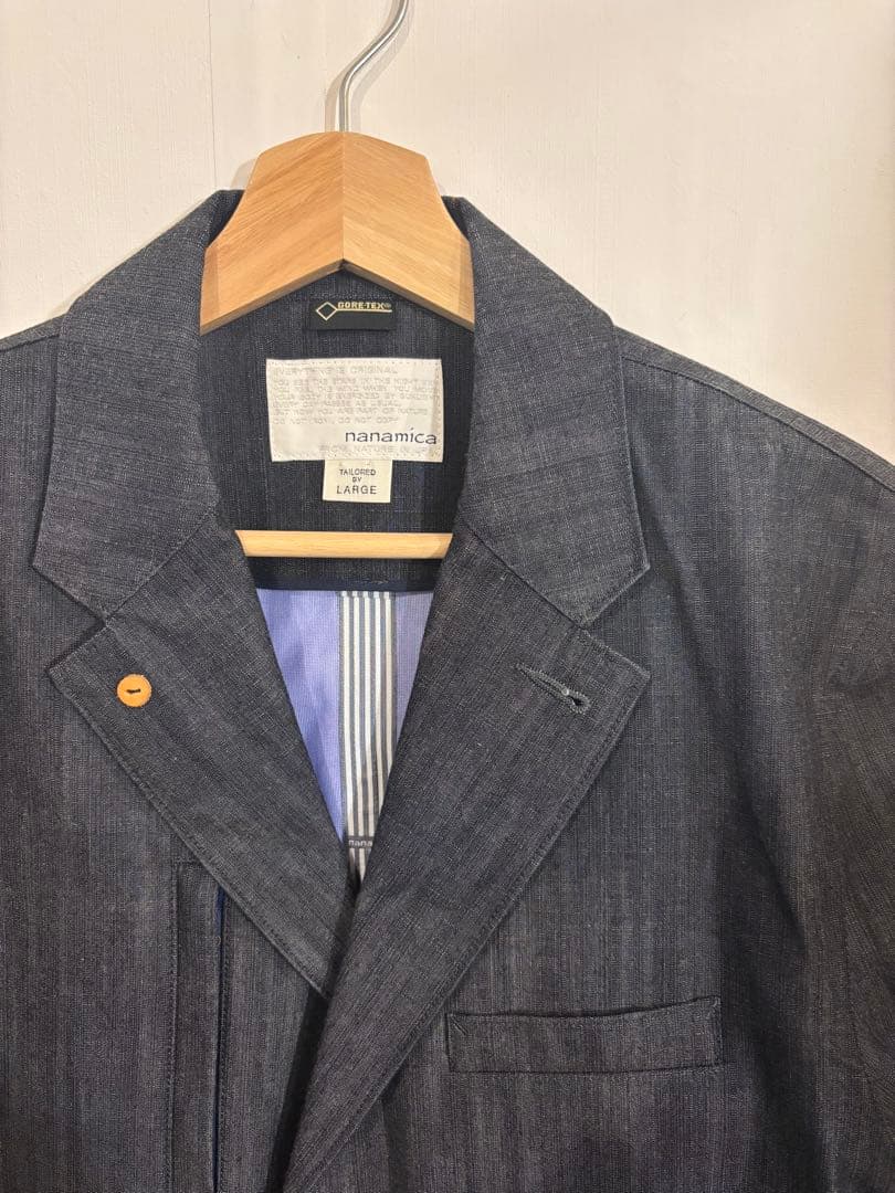 【美品】ナナミカ　ゴアテックスデニム　 ステンカラーコート　インディゴ　L