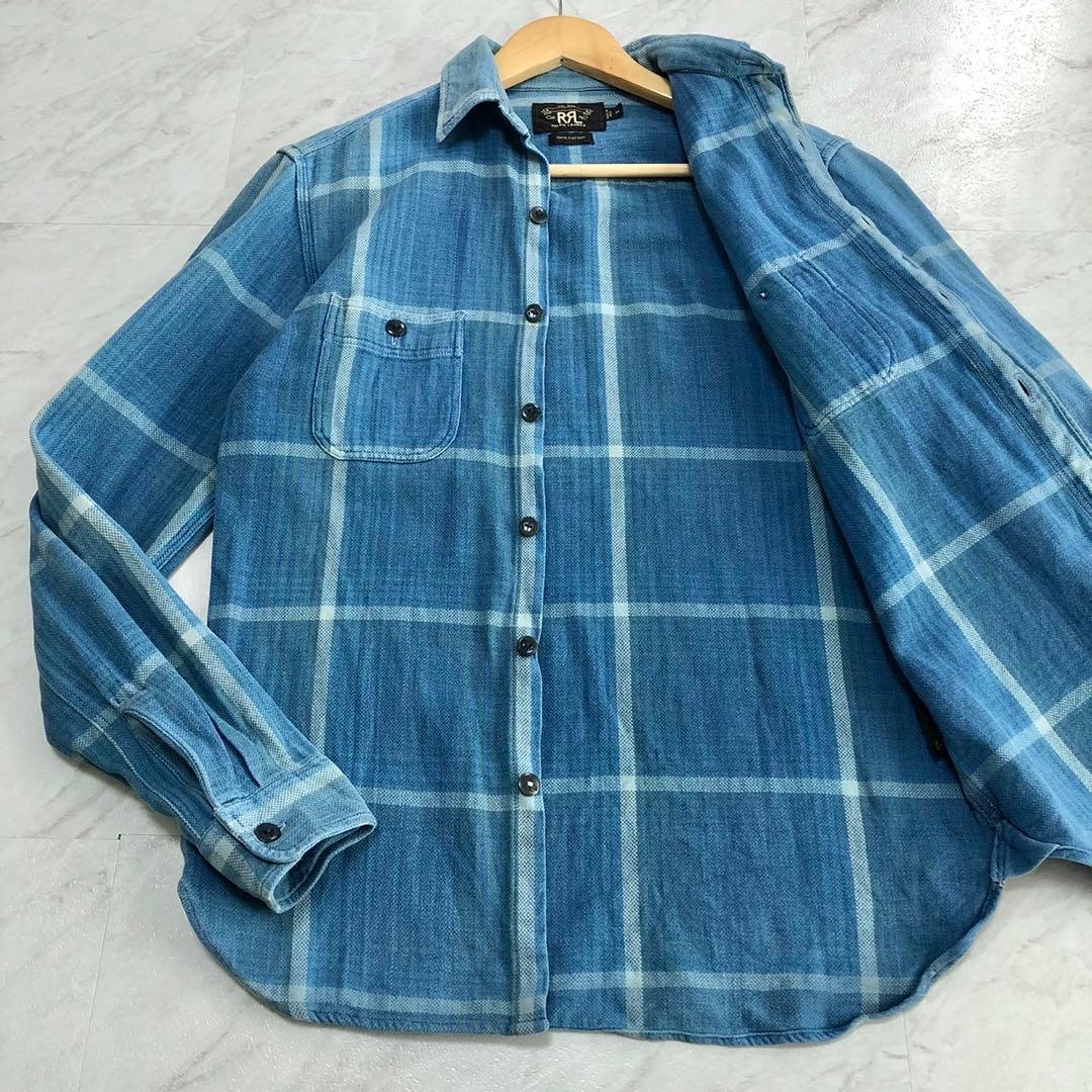 【希少】RRL ヘビー フランネル インド コットン チェック ブルー XS