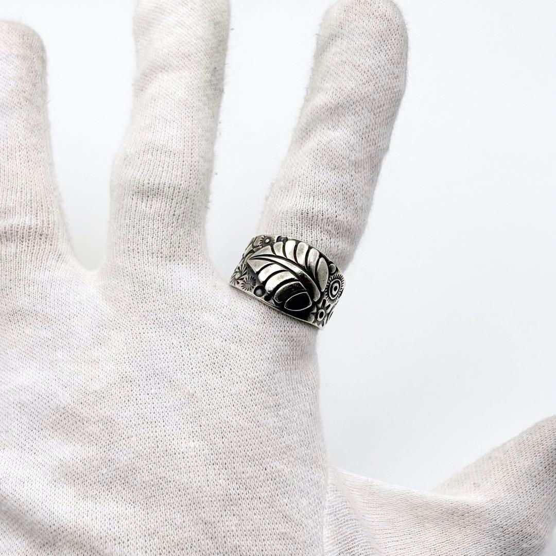 スティーブイエローホース スタンプワーク リング 22号 リーフ ワイド 希少