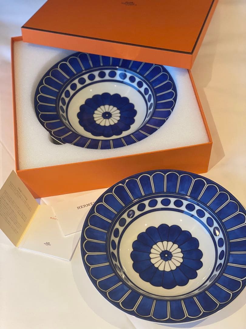 【ギフト包装可】⭐︎新品⭐︎ エルメス　ブルーダイユール　パスタプレート　2枚set