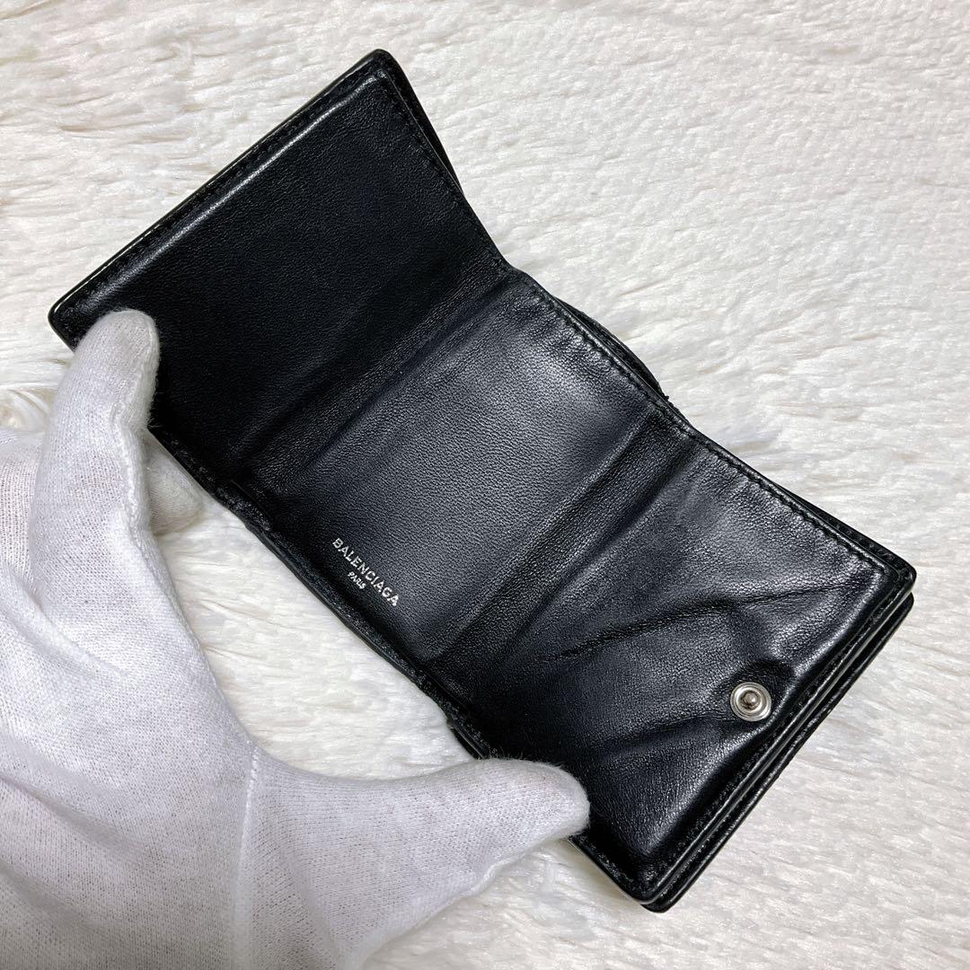 ♡美品♡バレンシアガ エブリディ キャッシュ 三つ折り財布 レザー ロゴ 黒
