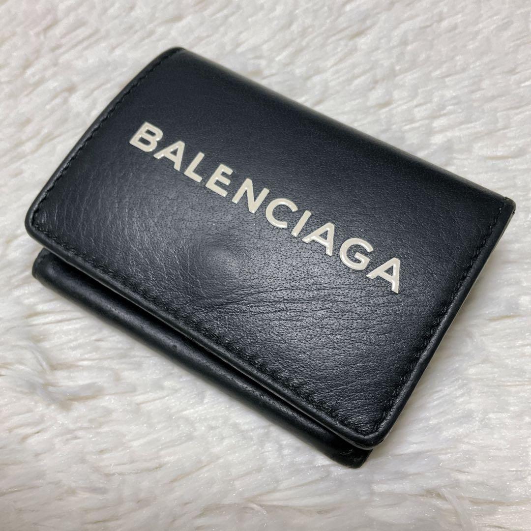 ♡美品♡バレンシアガ エブリディ キャッシュ 三つ折り財布 レザー ロゴ 黒