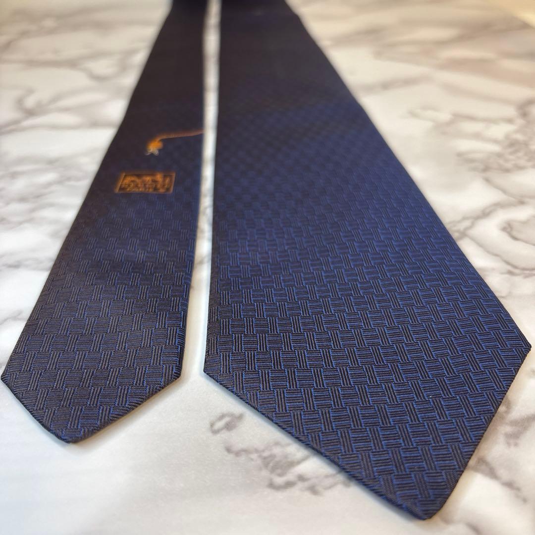 【極美品✨】HERMES ネクタイ　ネイビー　ファソネ　鍵　紺　刺繍