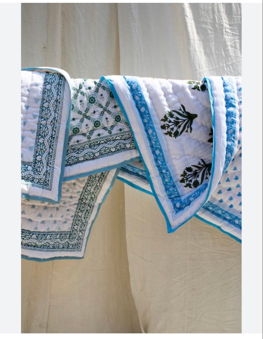 SZblockprintBabyblanketキルトベビーブランケットハート柄