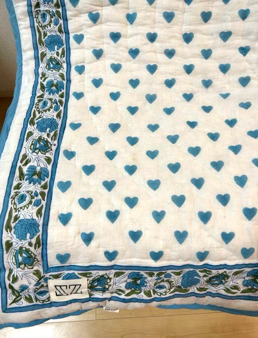 SZblockprintBabyblanketキルトベビーブランケットハート柄