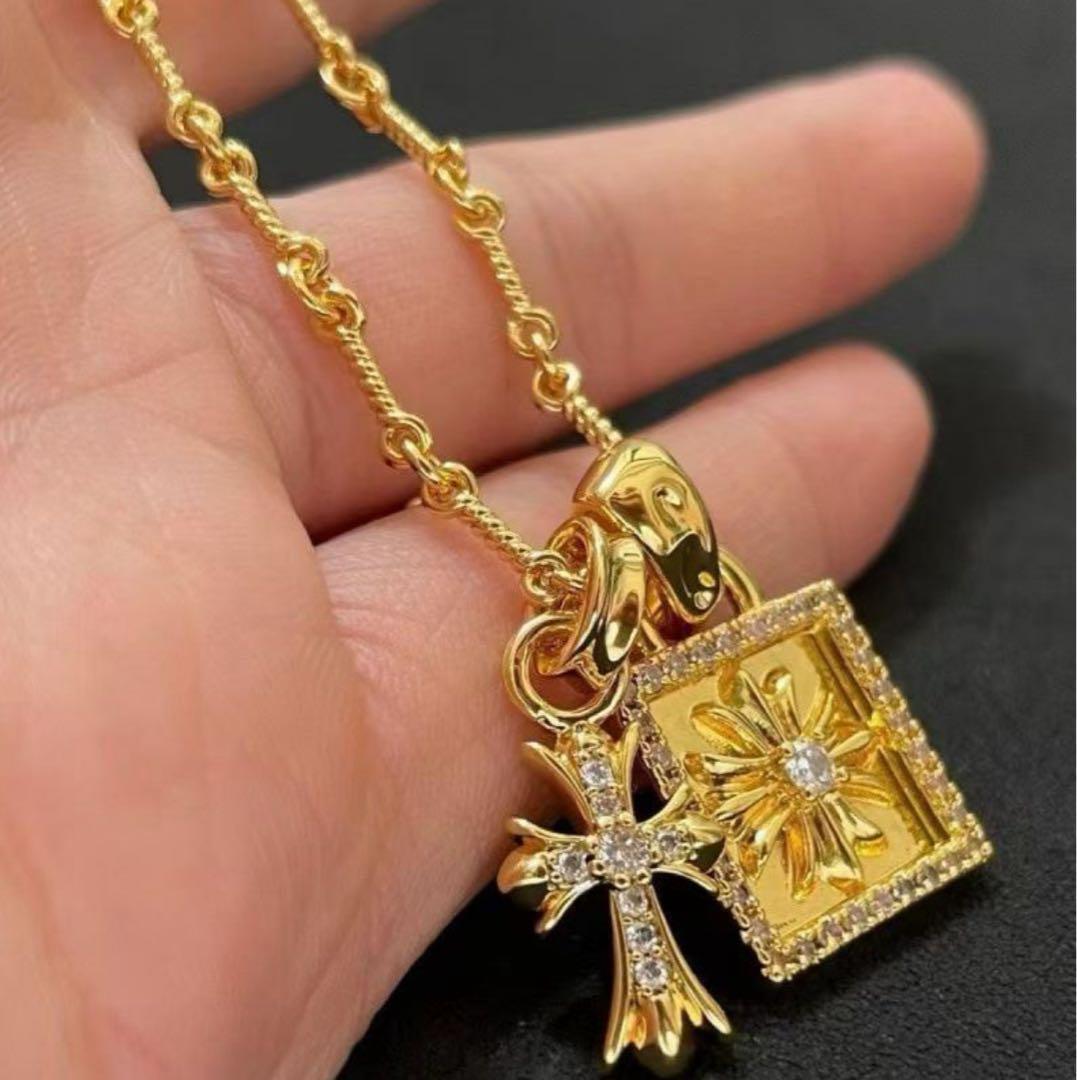 ★ベビーファット ドッグタグ クロスペンダント ツイストチェーンネックレス