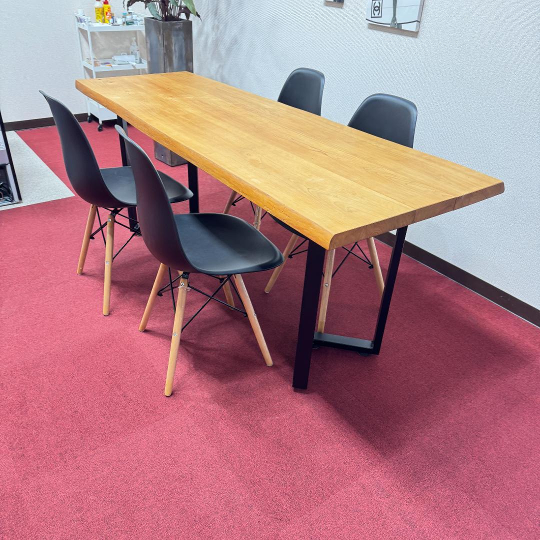 東京23区送料無料　美品ダイニングテーブル５点セット　一枚板　洗浄/除菌済み