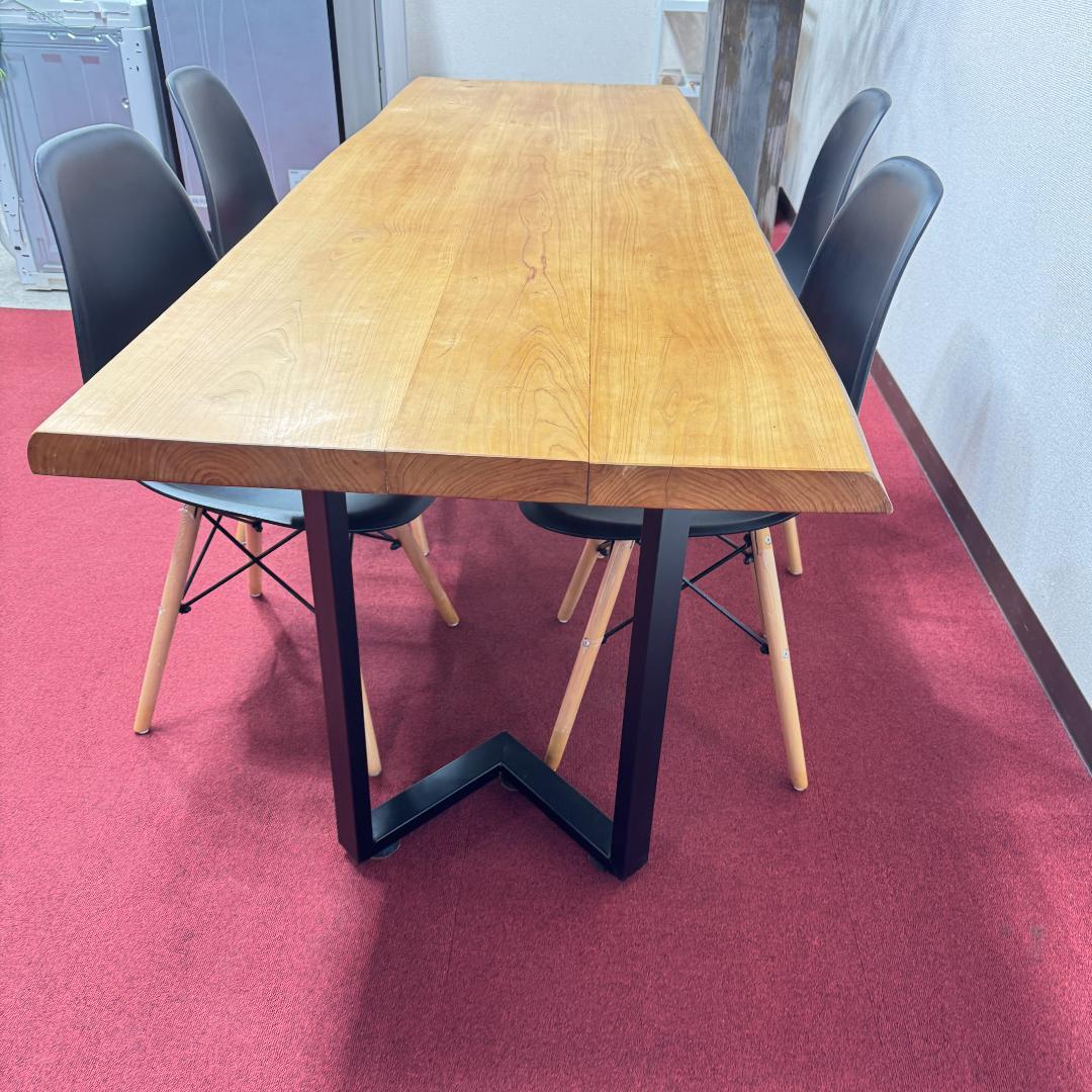 東京23区送料無料　美品ダイニングテーブル５点セット　一枚板　洗浄/除菌済み