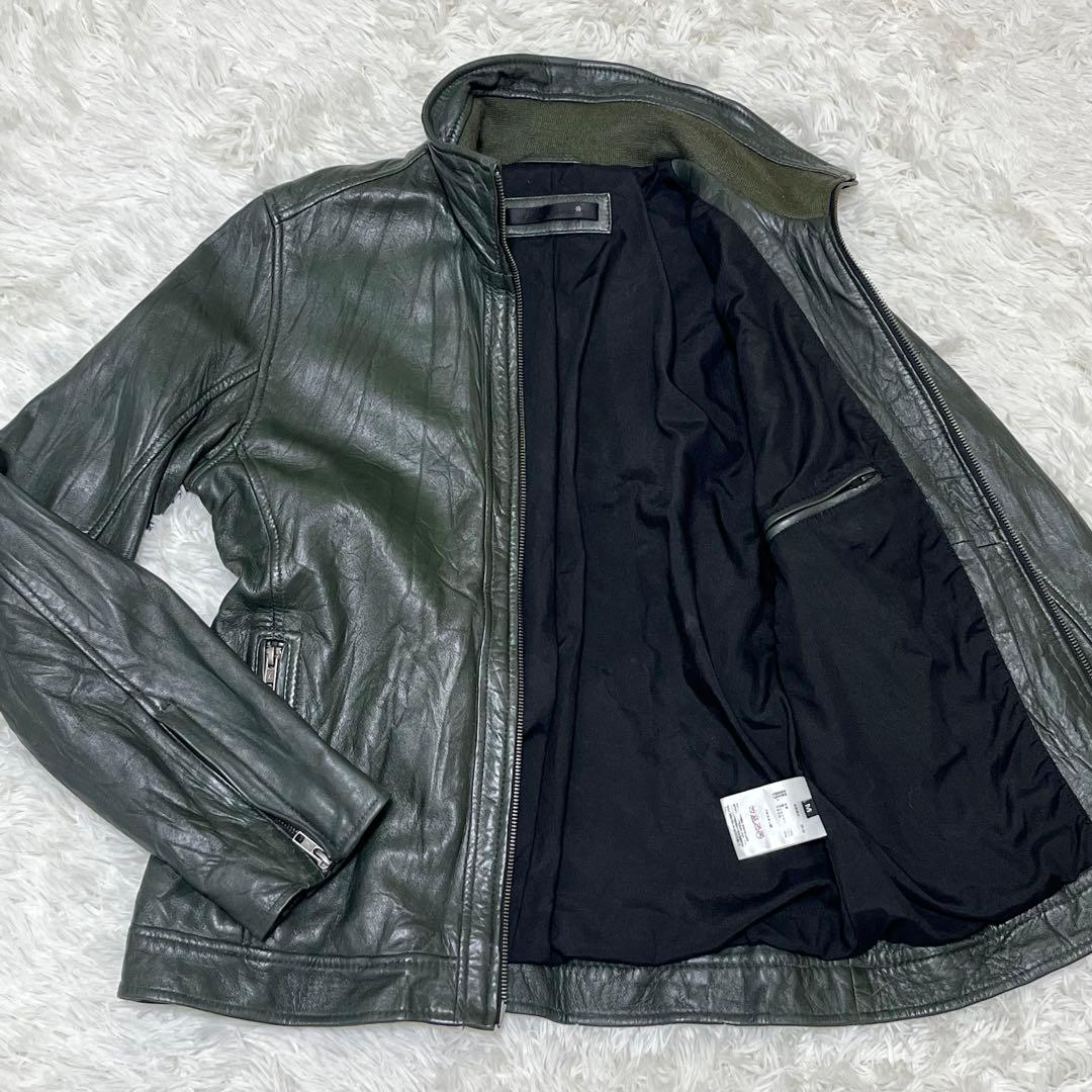 希少色✨リューグーレザーズ シングルライダース カーキ ラムレザー シワ加工