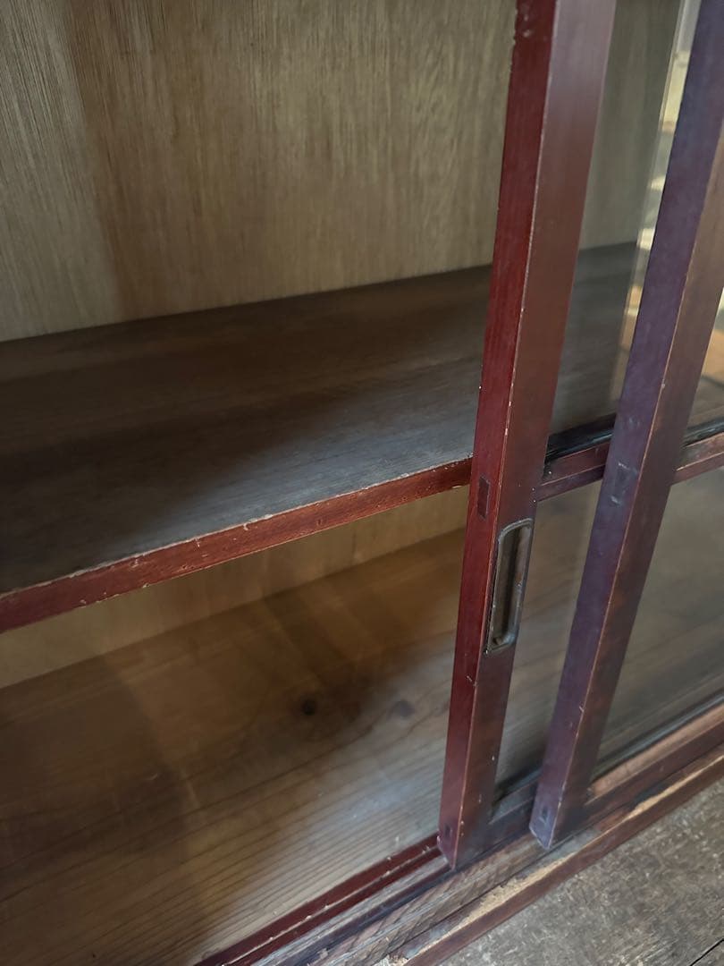 木製ガラス戸棚　食器棚　古家具　アンティーク