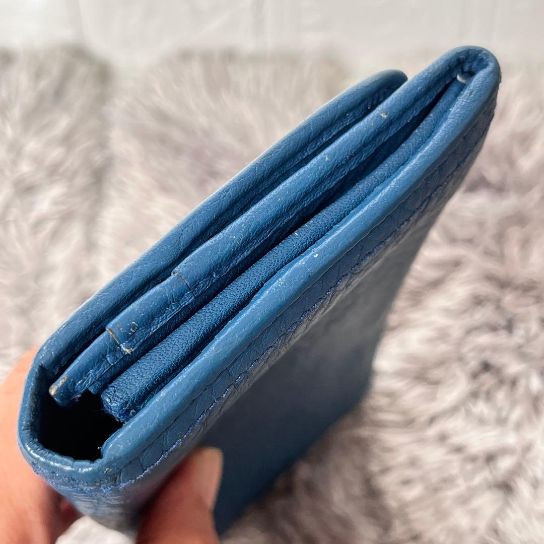 美品✨PRADA ヴィッテロダイノ　シボレザー　メタルロゴ　長財布　コバルト