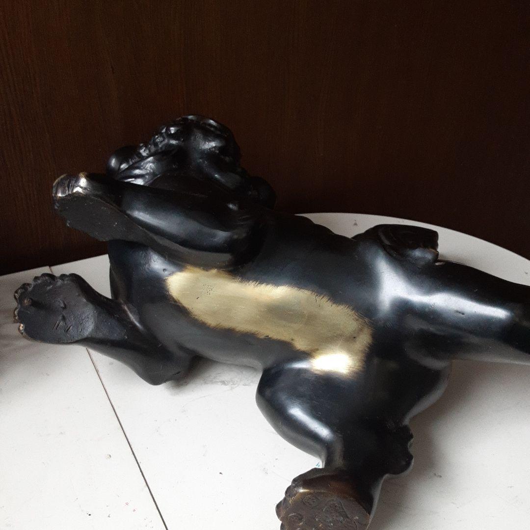 銅製　玉獅子　狛犬