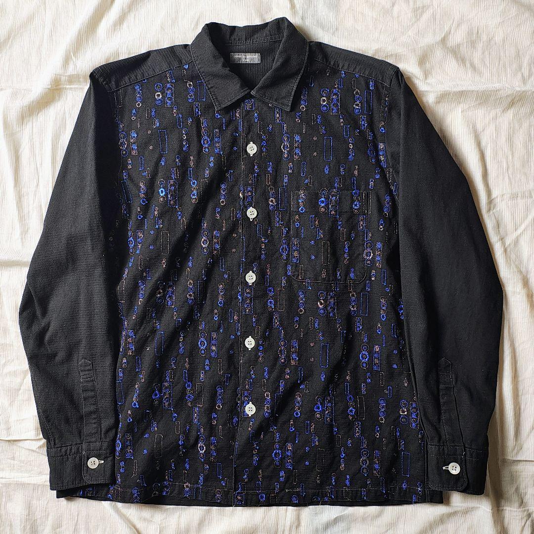 AD2002 コムデギャルソンオム　幾何学柄シャツ　シルバーステッチ　コットン