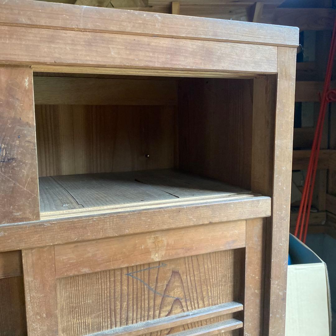 昭和レトロ木製食器棚　引き出し2 戸棚2 骨董　水屋　古民具　和風　木戸