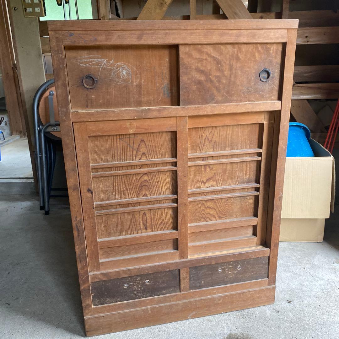 昭和レトロ木製食器棚　引き出し2 戸棚2 骨董　水屋　古民具　和風　木戸