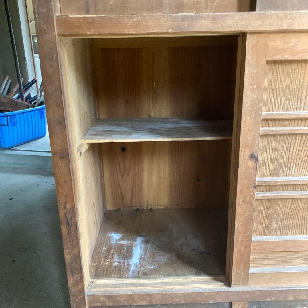 昭和レトロ木製食器棚　引き出し2 戸棚2 骨董　水屋　古民具　和風　木戸