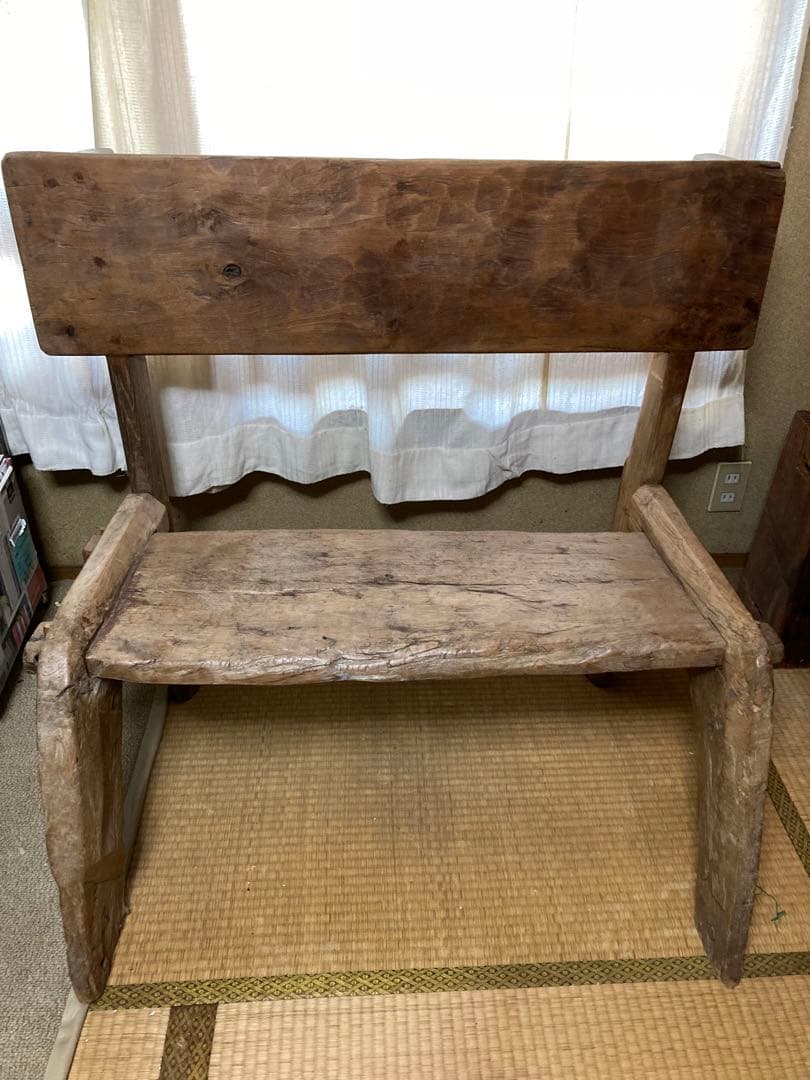 【一点物】天然無垢材　木製ベンチ　背もたれ付き