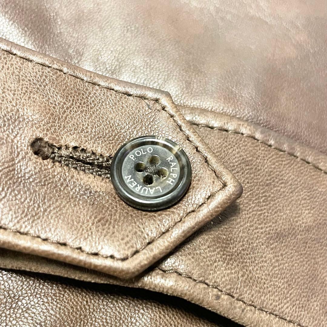 【希少 L】90s ポロラルフローレン ラムレザー スイングトップ ブラウン