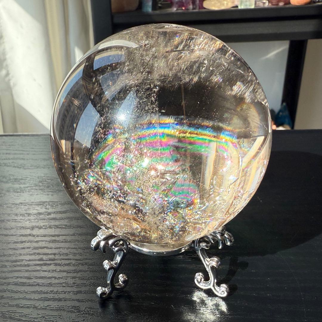 天然石ルチルクォーツ共生スモーキークォーツのスフィア　丸玉NO.100914