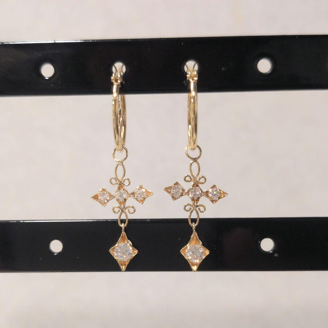 本日限定価格★K18ゴールドフープピアス3WAYクロスデザイン