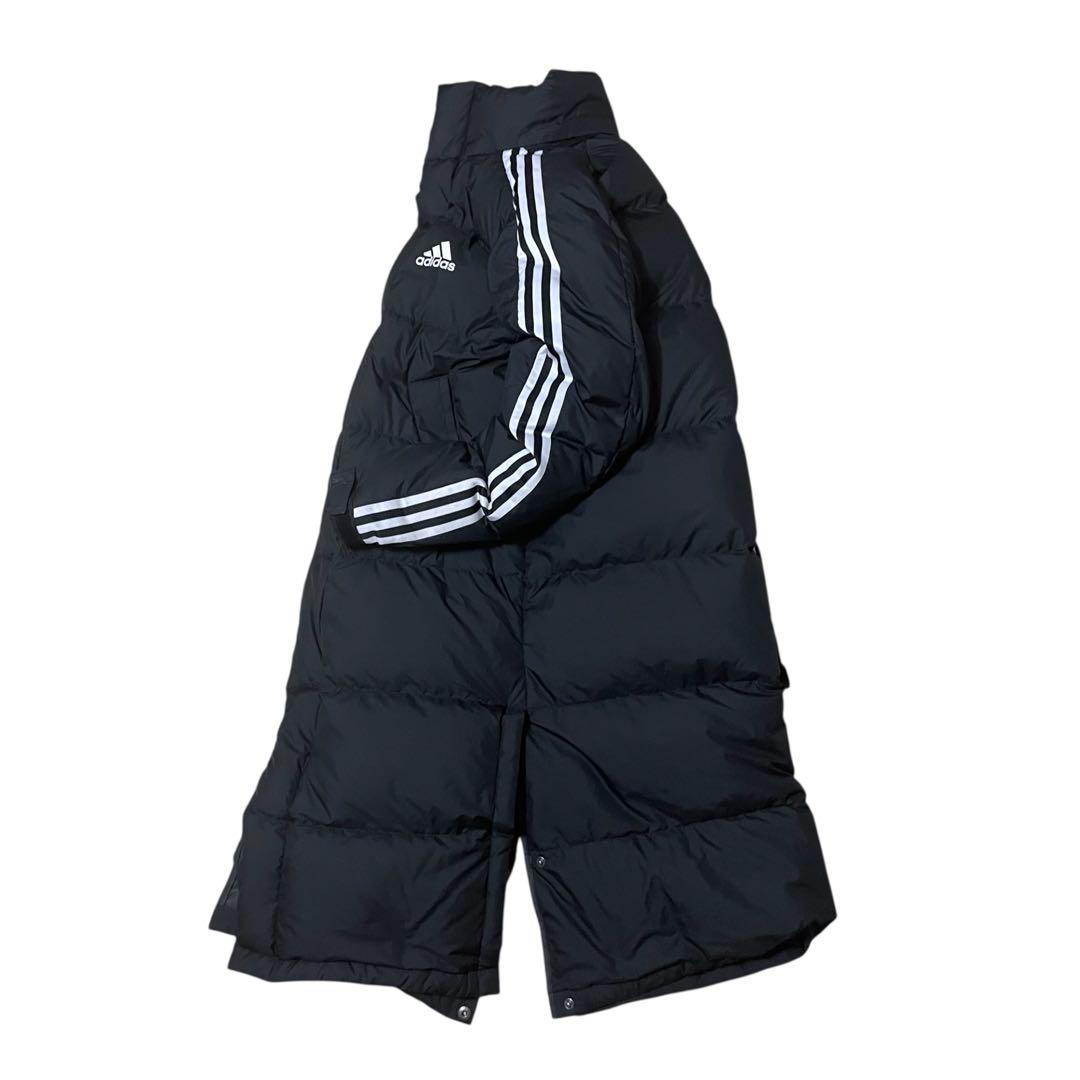 アディダスロングダウンベンチコート黒防寒サッカーSレディースジュニアメンズ