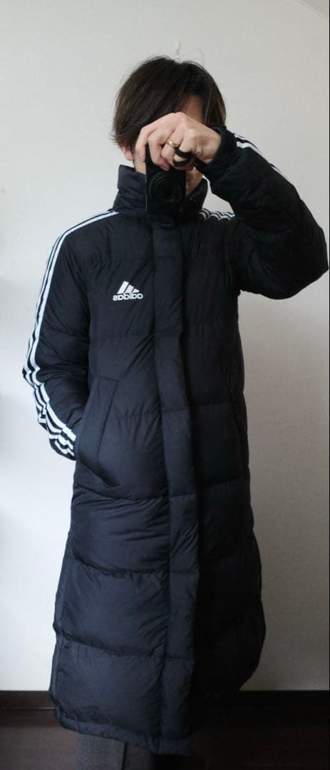 アディダスロングダウンベンチコート黒防寒サッカーSレディースジュニアメンズ