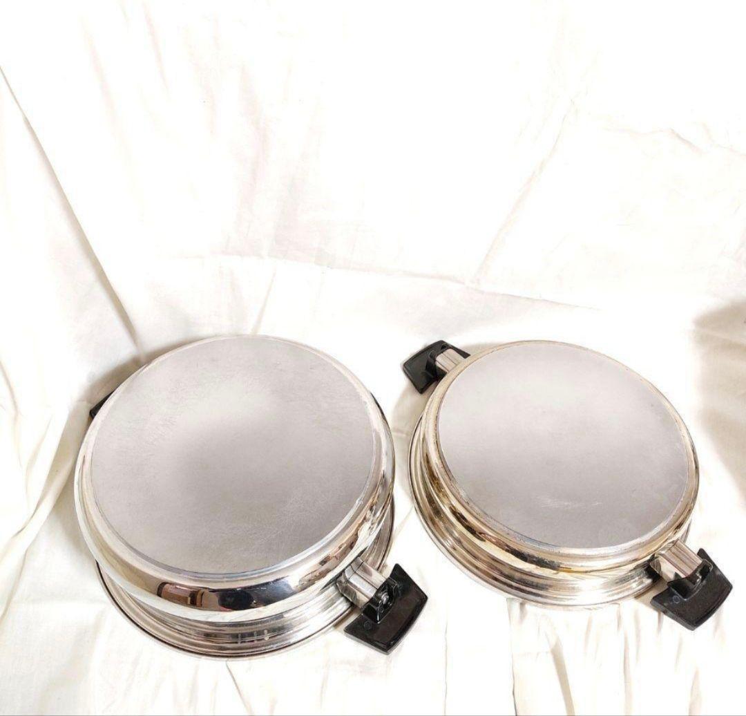 IH対応　ロイヤルクイーン　6QT、3QT、1QT、大、小フライパン　蓋付き@