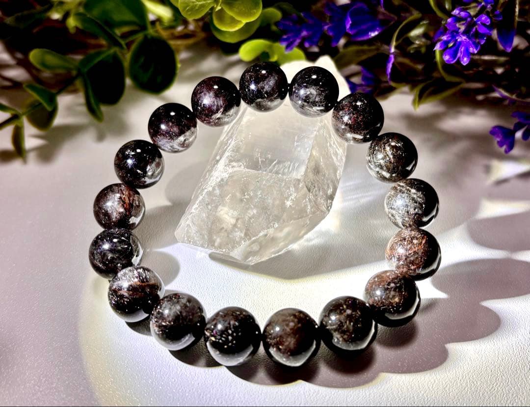 究極品質　幻のリアルブラックルチルクォーツのブレス　二酸化チタン針　12.2㎜