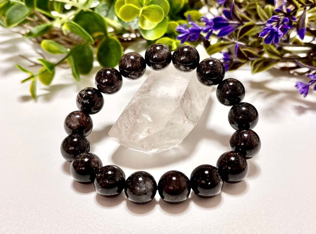 究極品質　幻のリアルブラックルチルクォーツのブレス　二酸化チタン針　12.2㎜