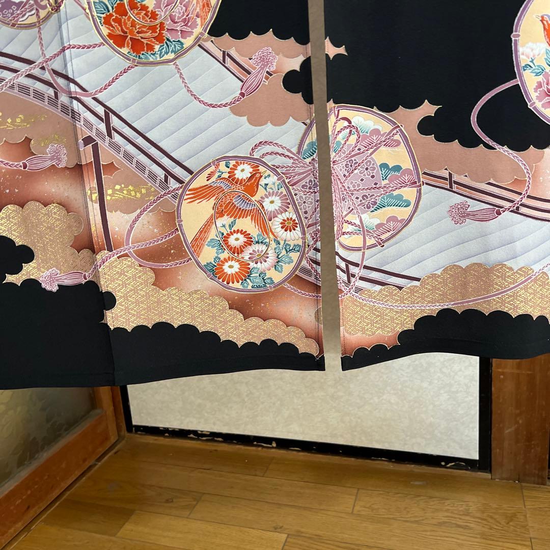 黒のれん 花柄 和風模様