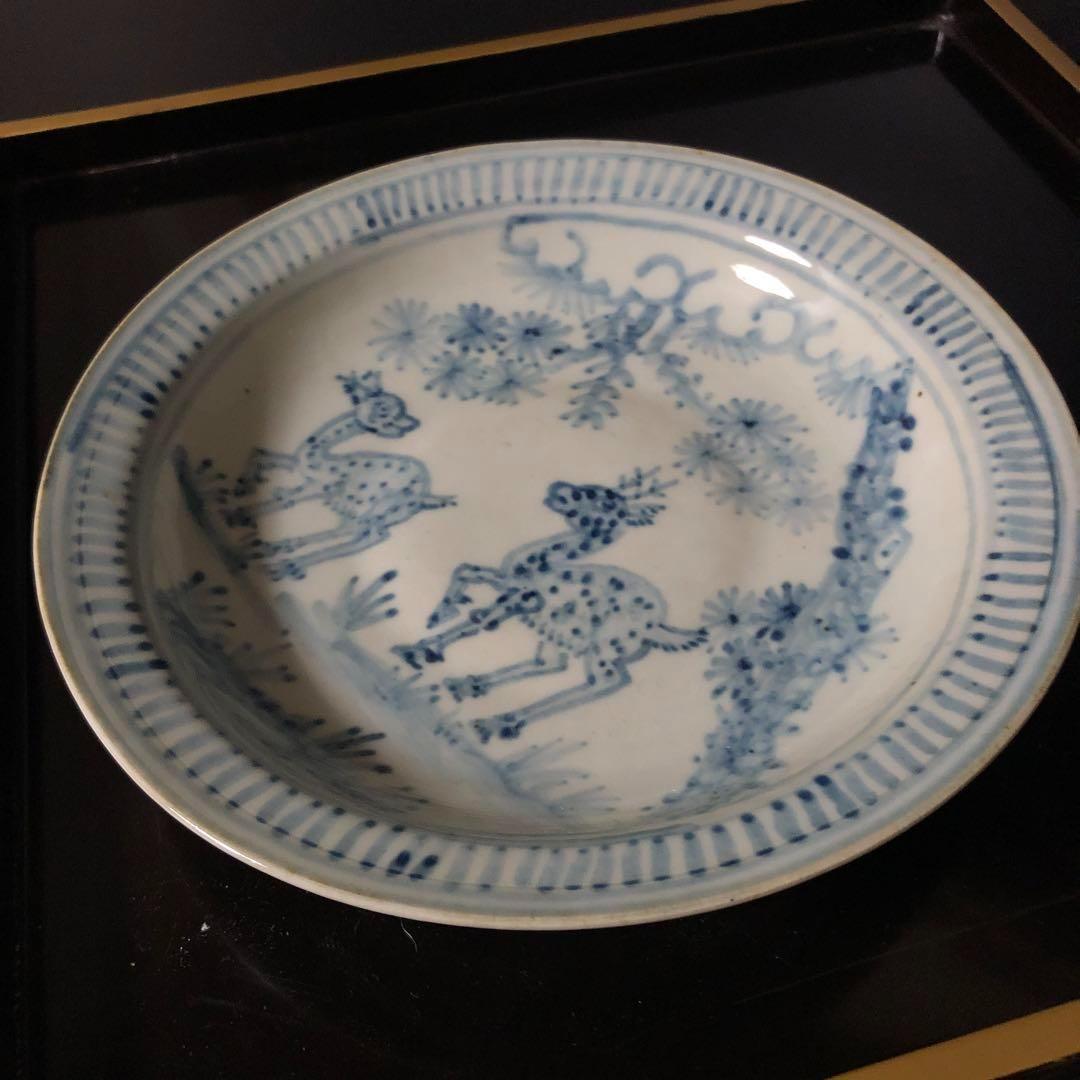 ◆126◆　初期伊万里　染付獣紋絵皿　古伊万里　骨董　九谷　江戸
