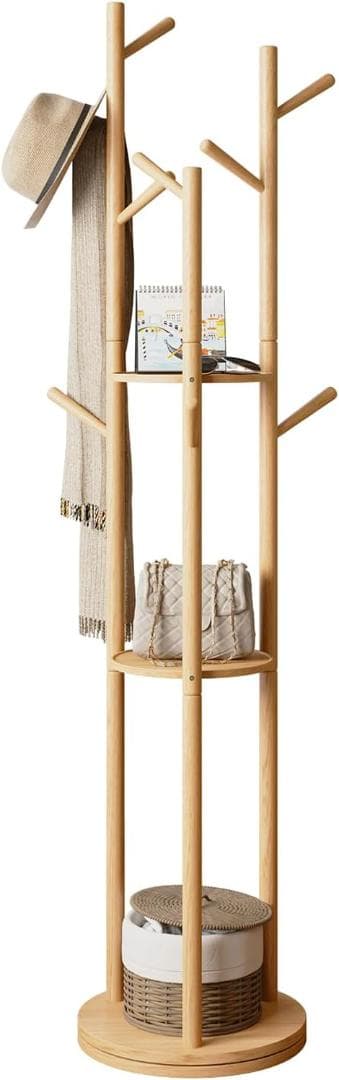 Mangowood 天然木製 コートハンガー 回転式 ナチュラル/木の色