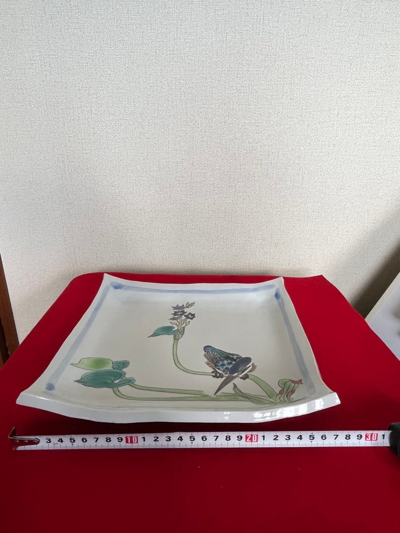 日本工芸会正会員 武腰潤『色絵 川蝉文 盛器】管理K374 石川県無形文化財