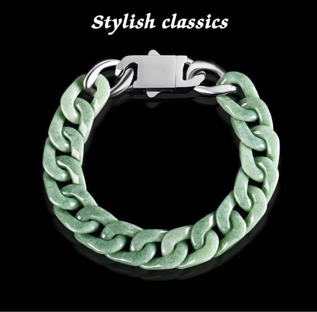 翡翠　ブレスレット　メンズ　エメラルドジャードキューバンチェーン 本物　鑑定書付