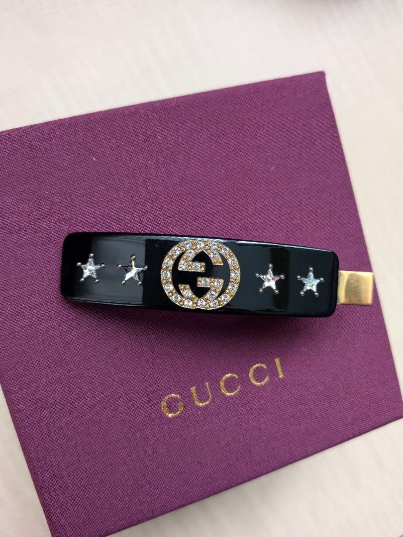 グッチGUCCI クリスタルインターロッキングGヘアクリップ