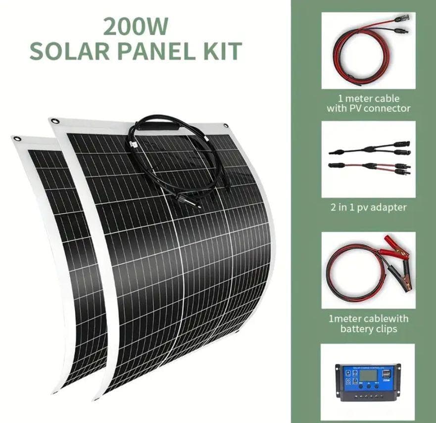 1103 曲がる! 100W2枚で200W ソーラーパネルキット コントローラー