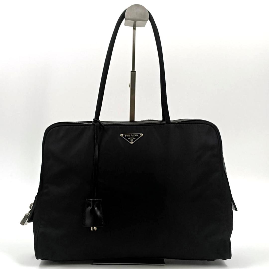 極希少✨ギャラ付 プラダ 南京錠 トートバッグ 三角ロゴ ナイロン 革 黒 タグ
