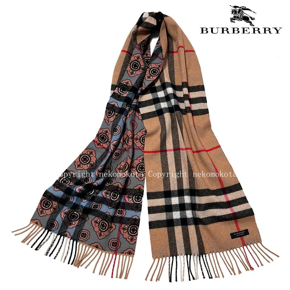 美品 バーバリー リバーシブル カシミヤ チェック マフラー BURBERRY